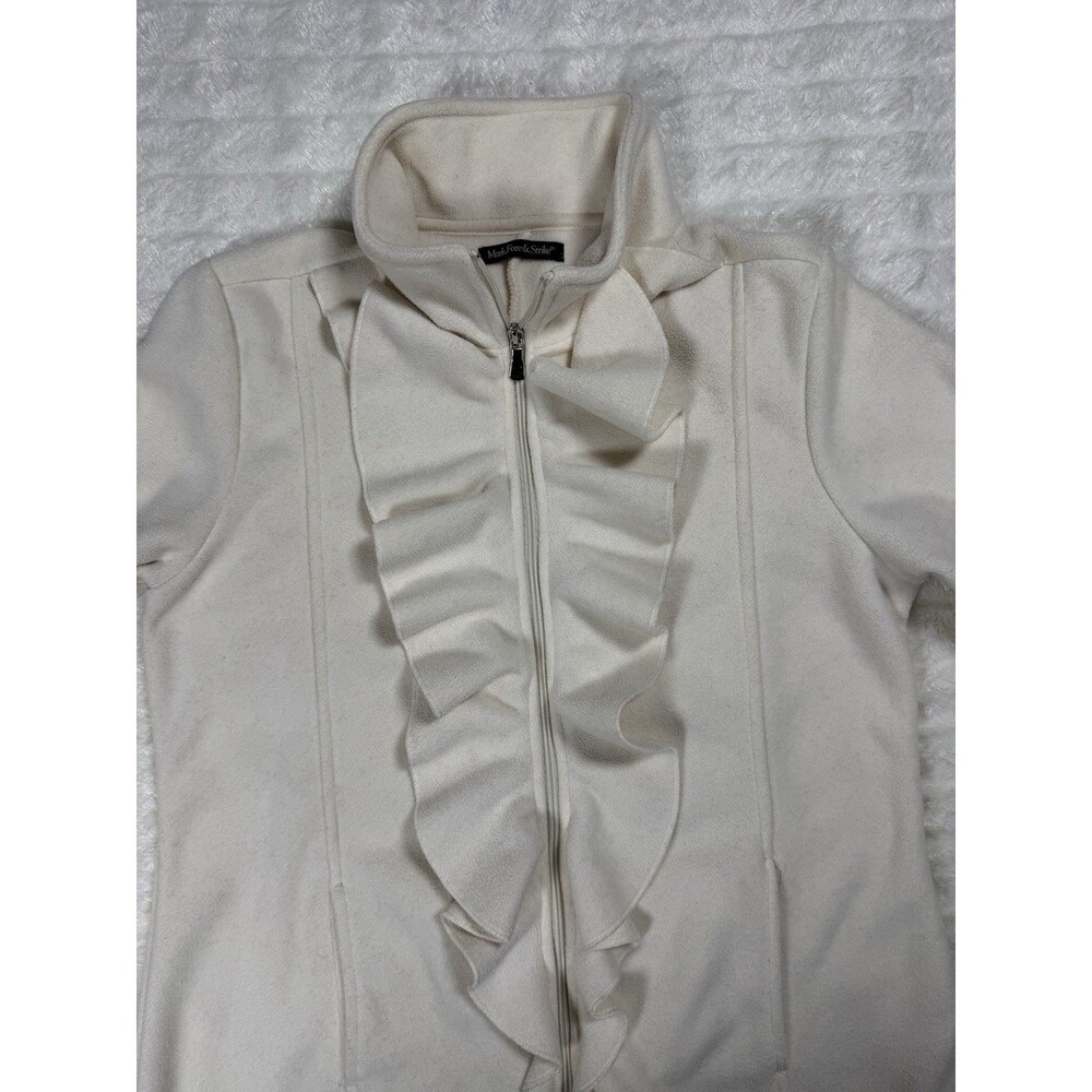 Mark Fore & Strike Fleece Jacket Womens Est L Ivory Ruffle Bell Sleeve Y2K